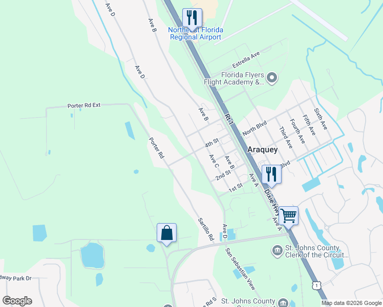 map of restaurants, bars, coffee shops, grocery stores, and more near 4669 Avenue D in St. Augustine
