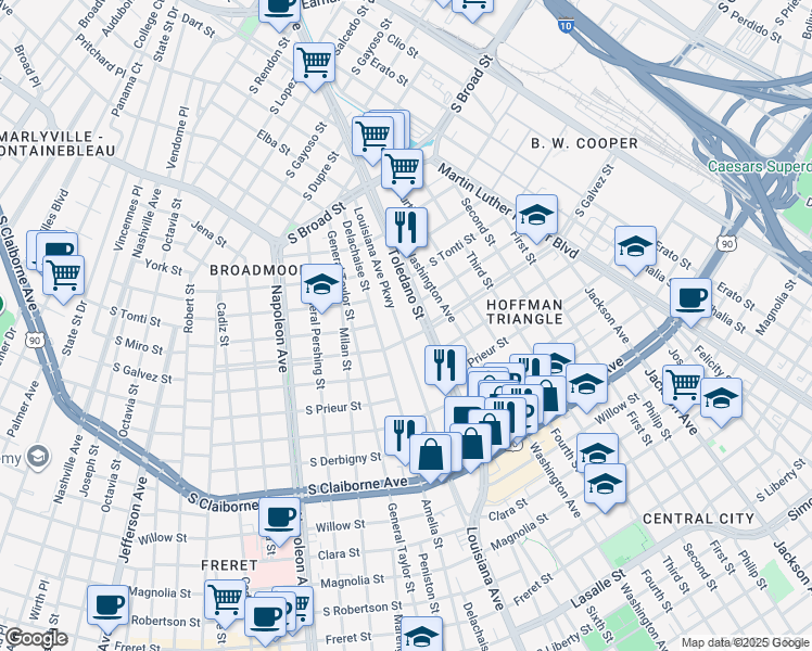 map of restaurants, bars, coffee shops, grocery stores, and more near in New Orleans