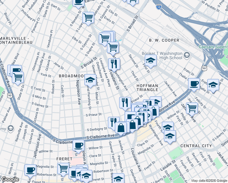 map of restaurants, bars, coffee shops, grocery stores, and more near in New Orleans