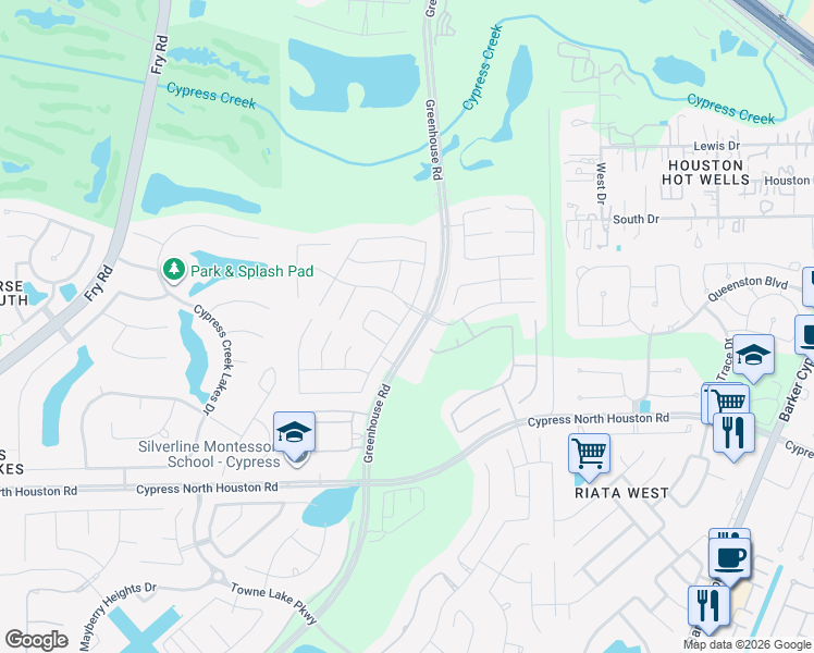 map of restaurants, bars, coffee shops, grocery stores, and more near 18019 Winding Willow Oak Way in Cypress