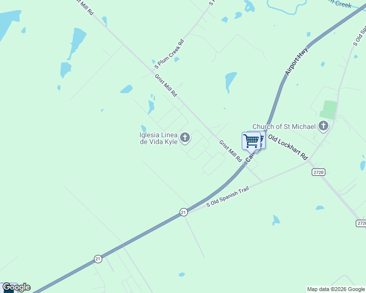 map of restaurants, bars, coffee shops, grocery stores, and more near 67 Grist Mill Road in Kyle