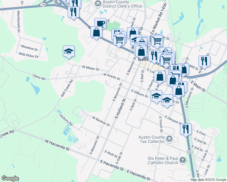 map of restaurants, bars, coffee shops, grocery stores, and more near 506 South Masonic Street in Bellville