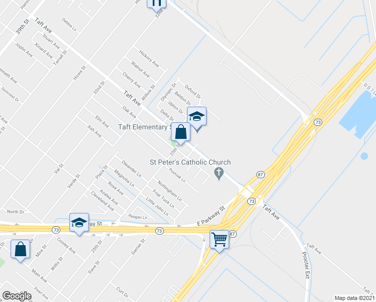 map of restaurants, bars, coffee shops, grocery stores, and more near 6851 Whitby Lane in Groves