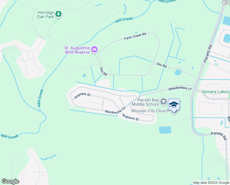 map of restaurants, bars, coffee shops, grocery stores, and more near 801 Mackenzie Circle in Saint Augustine