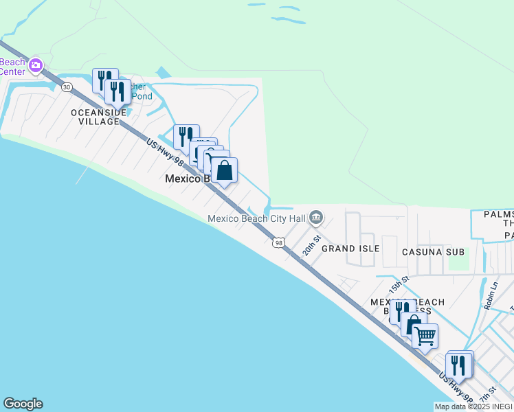 map of restaurants, bars, coffee shops, grocery stores, and more near 2500 U.S. 98 in Mexico Beach