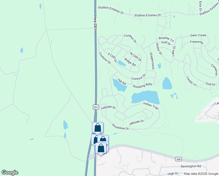 map of restaurants, bars, coffee shops, grocery stores, and more near 267 South Contour Drive in Spring Branch