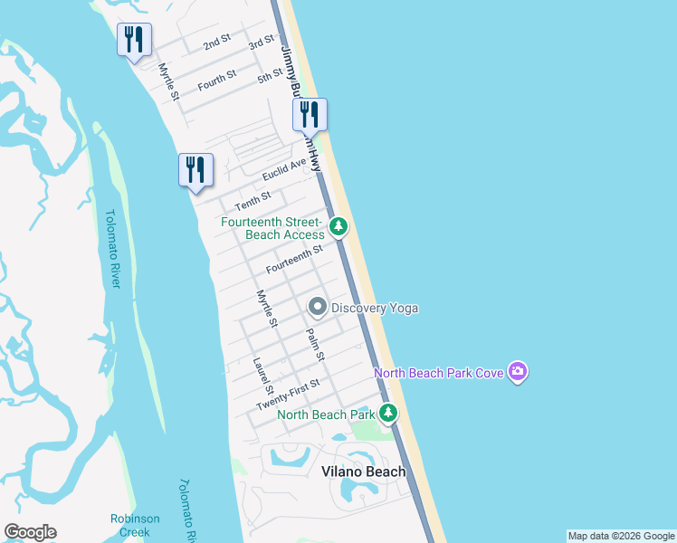 map of restaurants, bars, coffee shops, grocery stores, and more near 3978A Coastal Highway in St. Augustine