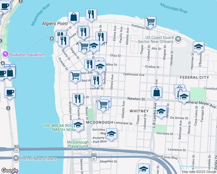 map of restaurants, bars, coffee shops, grocery stores, and more near 803 Slidell Street in New Orleans