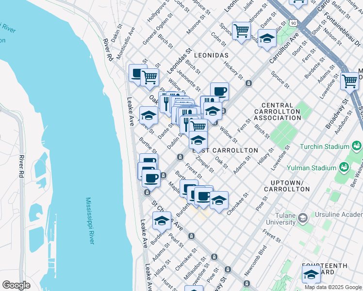 map of restaurants, bars, coffee shops, grocery stores, and more near 8116 Zimpel Street in New Orleans