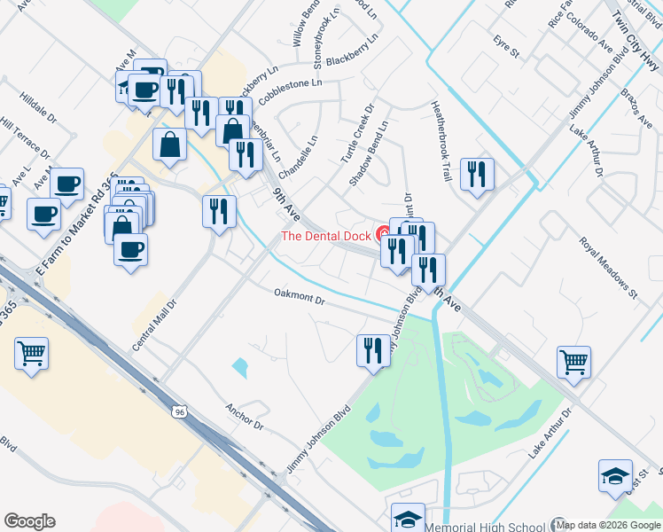 map of restaurants, bars, coffee shops, grocery stores, and more near 7627 9th Avenue in Port Arthur