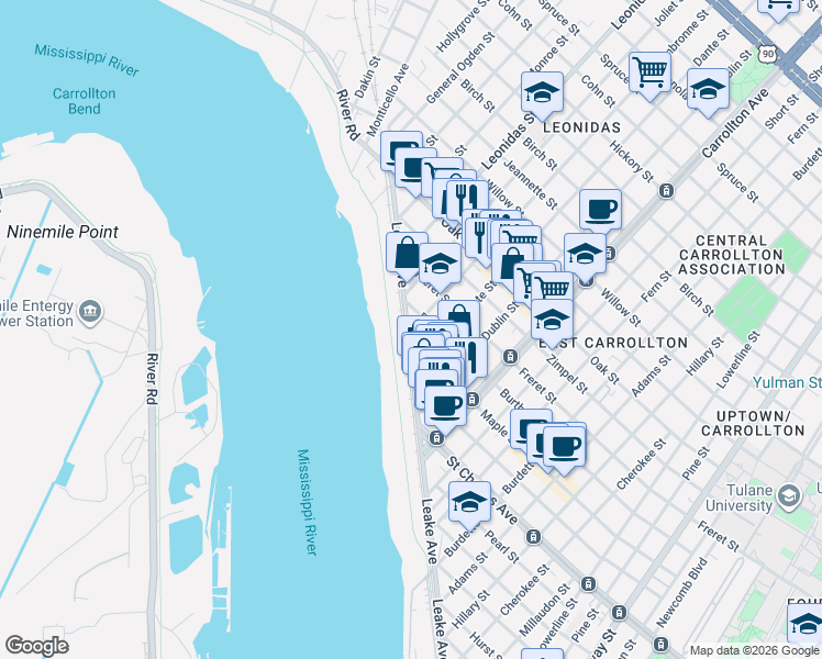 map of restaurants, bars, coffee shops, grocery stores, and more near 836 Cambronne Street in New Orleans