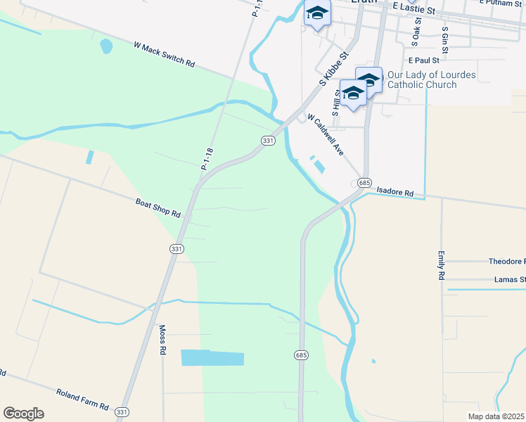 map of restaurants, bars, coffee shops, grocery stores, and more near 13923 Louisiana 331 in Erath