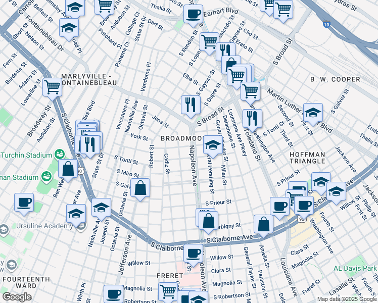 map of restaurants, bars, coffee shops, grocery stores, and more near in New Orleans