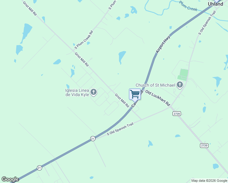 map of restaurants, bars, coffee shops, grocery stores, and more near 44 Grist Mill Road in Uhland