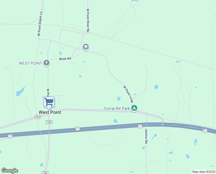 map of restaurants, bars, coffee shops, grocery stores, and more near 1716 West Point Loop in West Point