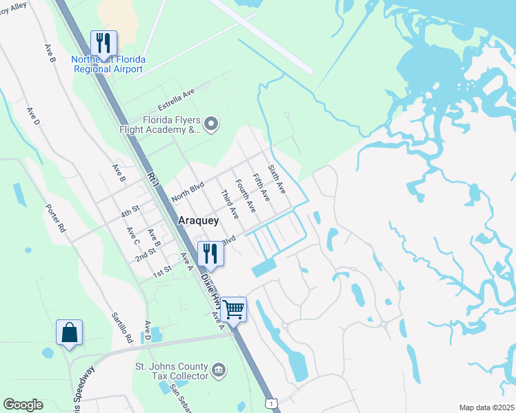 map of restaurants, bars, coffee shops, grocery stores, and more near 4569 Fifth Avenue in St. Augustine