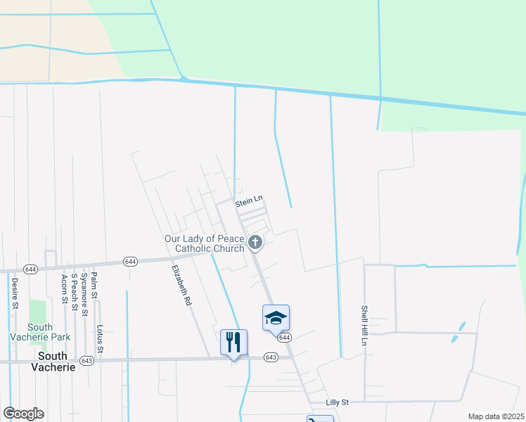 map of restaurants, bars, coffee shops, grocery stores, and more near 19579 Stein Lane in Vacherie