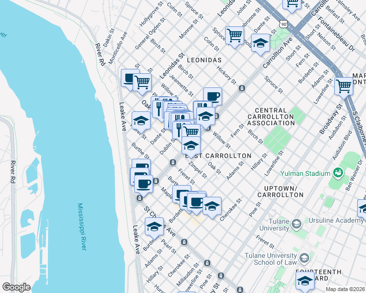 map of restaurants, bars, coffee shops, grocery stores, and more near in New Orleans