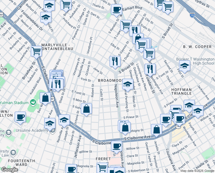 map of restaurants, bars, coffee shops, grocery stores, and more near in New Orleans