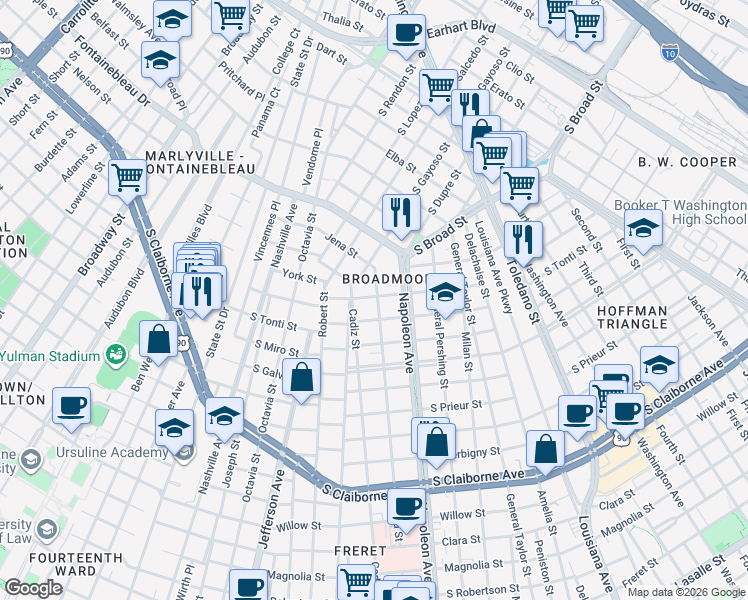 map of restaurants, bars, coffee shops, grocery stores, and more near in New Orleans