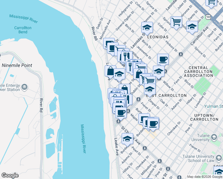 map of restaurants, bars, coffee shops, grocery stores, and more near 836 Cambronne Street in New Orleans