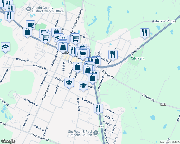 map of restaurants, bars, coffee shops, grocery stores, and more near 110 South Front Street in Bellville