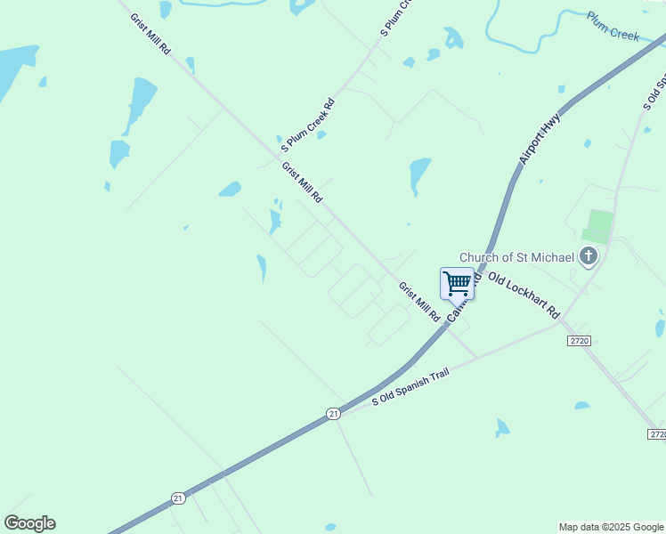 map of restaurants, bars, coffee shops, grocery stores, and more near 67 Grist Mill Road in Kyle