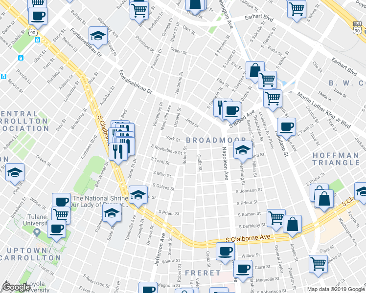 map of restaurants, bars, coffee shops, grocery stores, and more near 3720 Robert St in New Orleans