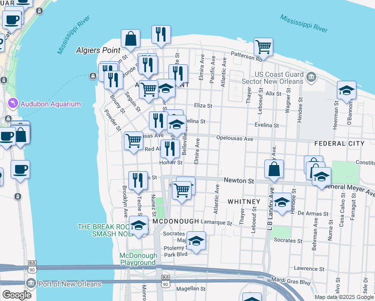 map of restaurants, bars, coffee shops, grocery stores, and more near 803 Slidell Street in New Orleans