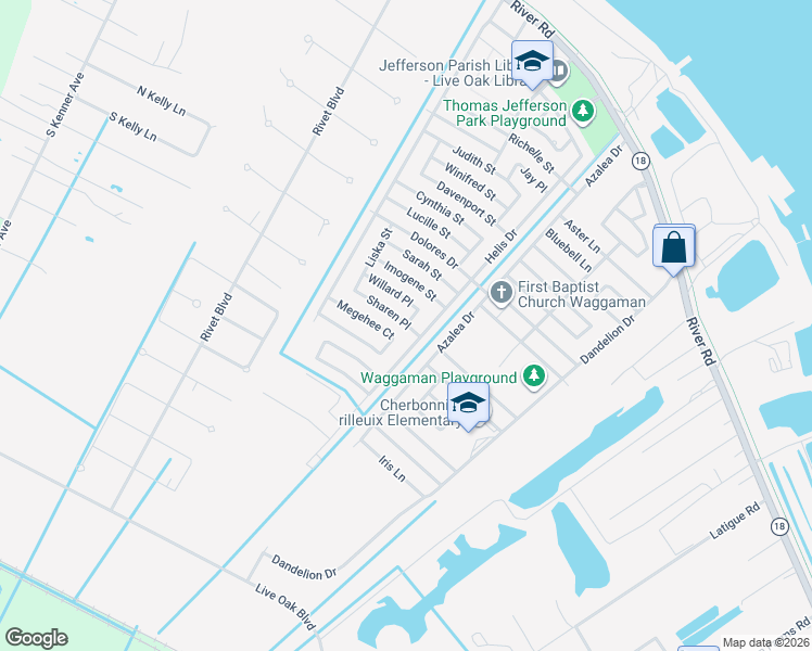 map of restaurants, bars, coffee shops, grocery stores, and more near 35 Sharen Place in Westwego