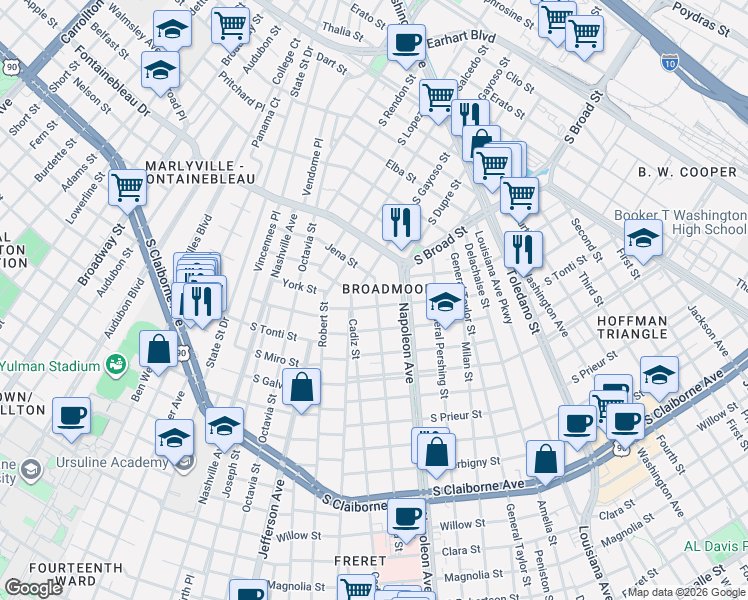 map of restaurants, bars, coffee shops, grocery stores, and more near in New Orleans