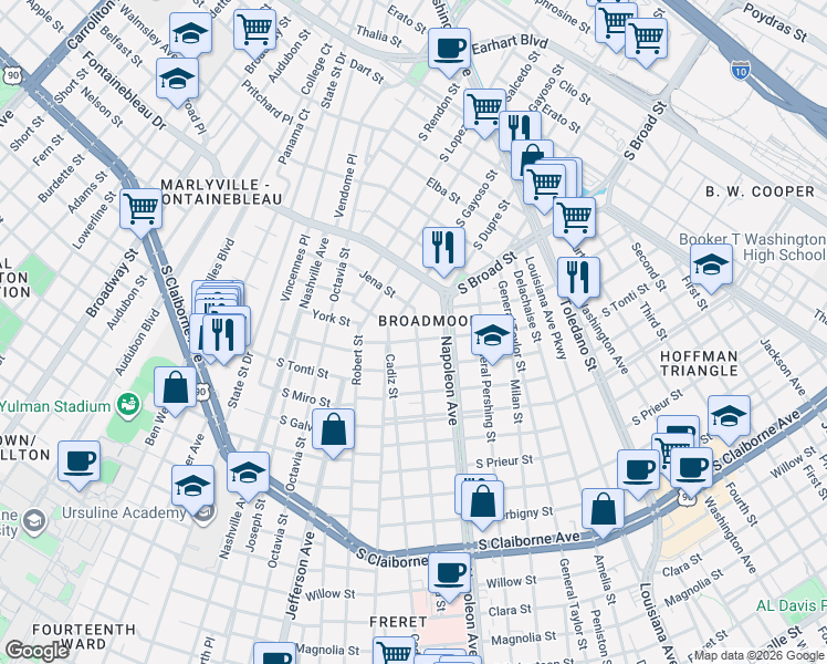 map of restaurants, bars, coffee shops, grocery stores, and more near in New Orleans