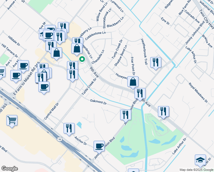 map of restaurants, bars, coffee shops, grocery stores, and more near 7627 9th Avenue in Port Arthur
