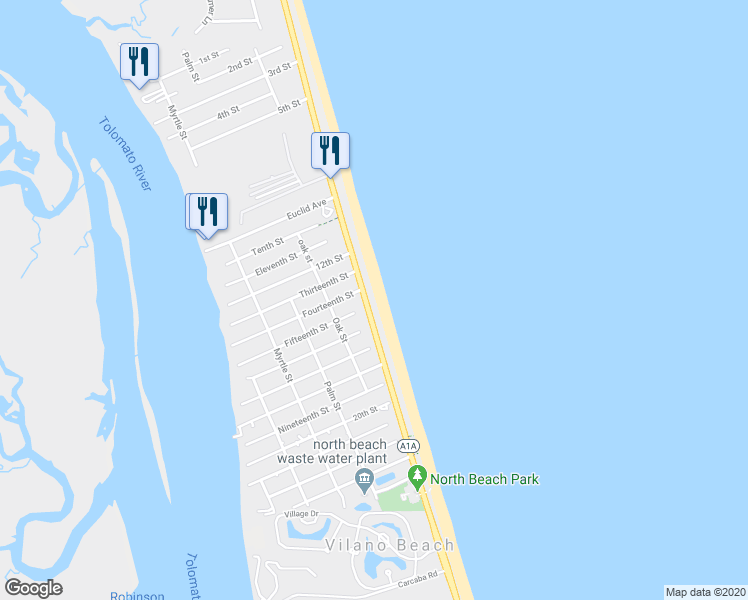 map of restaurants, bars, coffee shops, grocery stores, and more near 3978A Coastal Highway in St. Augustine