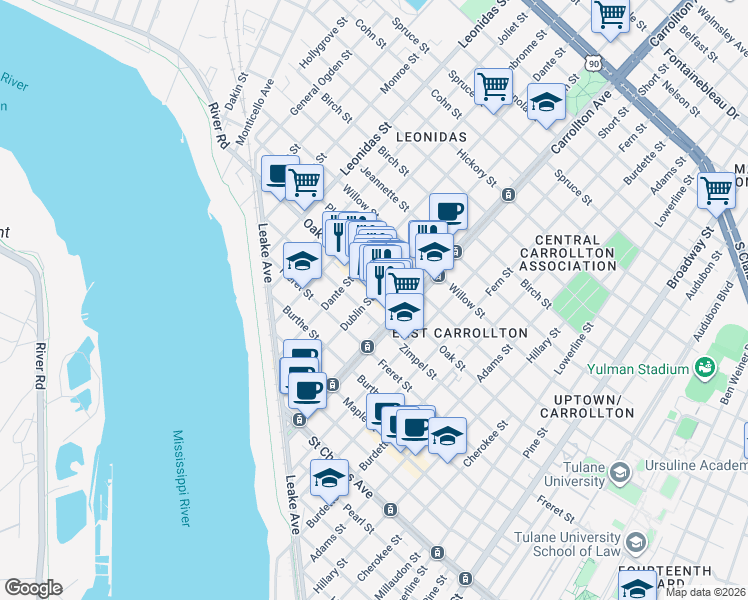 map of restaurants, bars, coffee shops, grocery stores, and more near in New Orleans