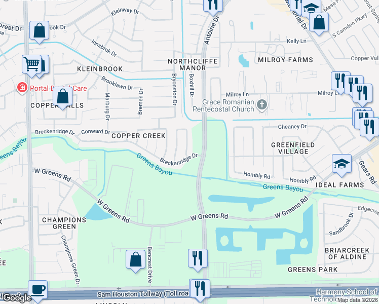 map of restaurants, bars, coffee shops, grocery stores, and more near in Harris County