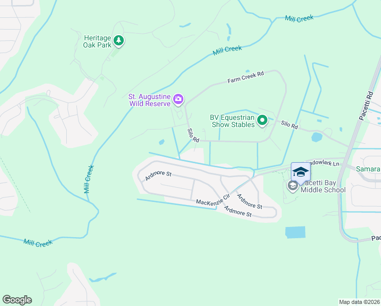 map of restaurants, bars, coffee shops, grocery stores, and more near 5165 Silo Road in St. Augustine