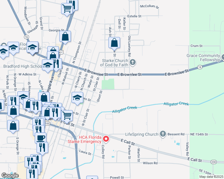 map of restaurants, bars, coffee shops, grocery stores, and more near 855 Thomas Street in Starke