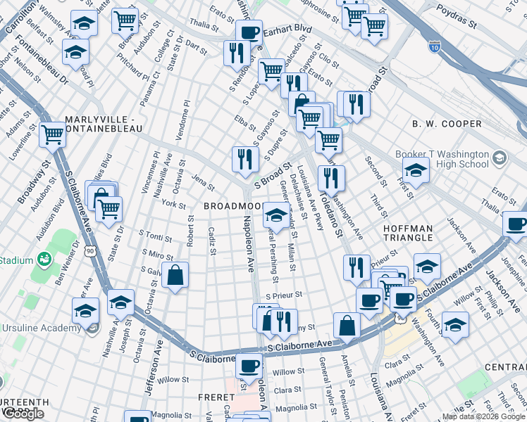 map of restaurants, bars, coffee shops, grocery stores, and more near 4319 South Rocheblave Street in New Orleans