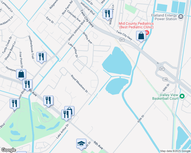 map of restaurants, bars, coffee shops, grocery stores, and more near 4301 Lake Arthur Drive in Port Arthur