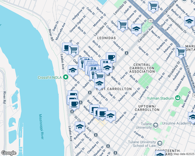 map of restaurants, bars, coffee shops, grocery stores, and more near in New Orleans