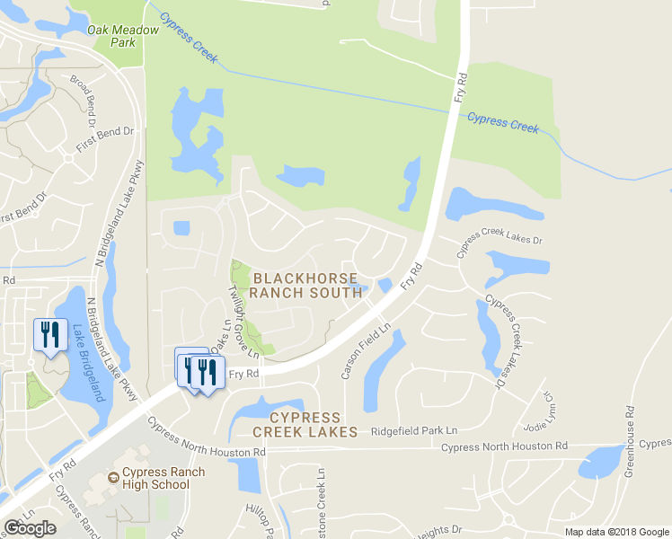 map of restaurants, bars, coffee shops, grocery stores, and more near 11711 Pointer Ridge Lane in Cypress