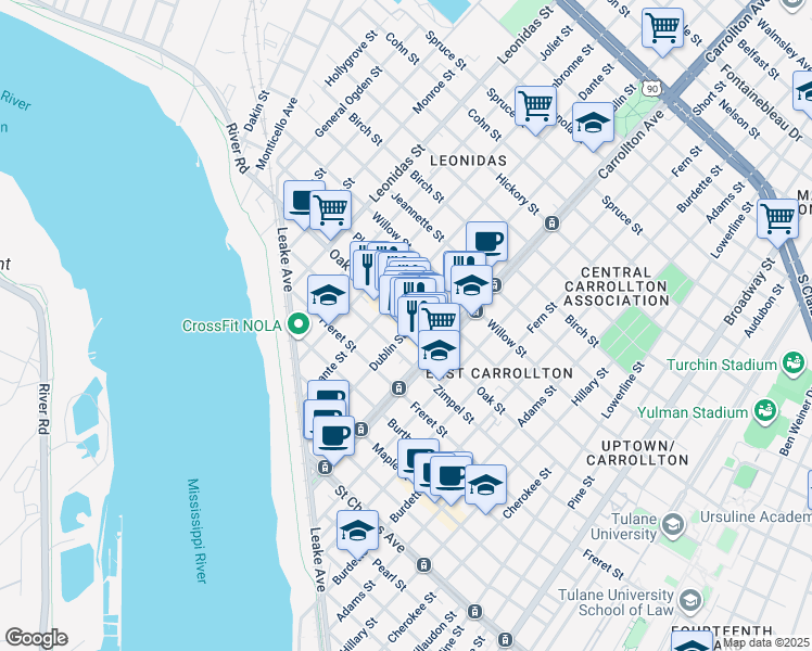 map of restaurants, bars, coffee shops, grocery stores, and more near in New Orleans
