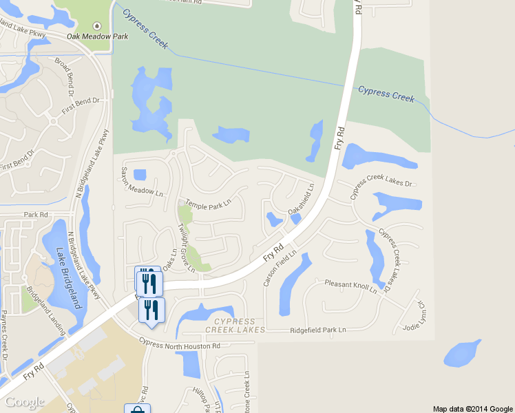 map of restaurants, bars, coffee shops, grocery stores, and more near 11711 Pointer Ridge Lane in Cypress