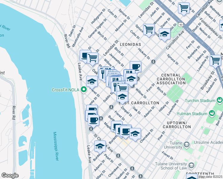 map of restaurants, bars, coffee shops, grocery stores, and more near in New Orleans