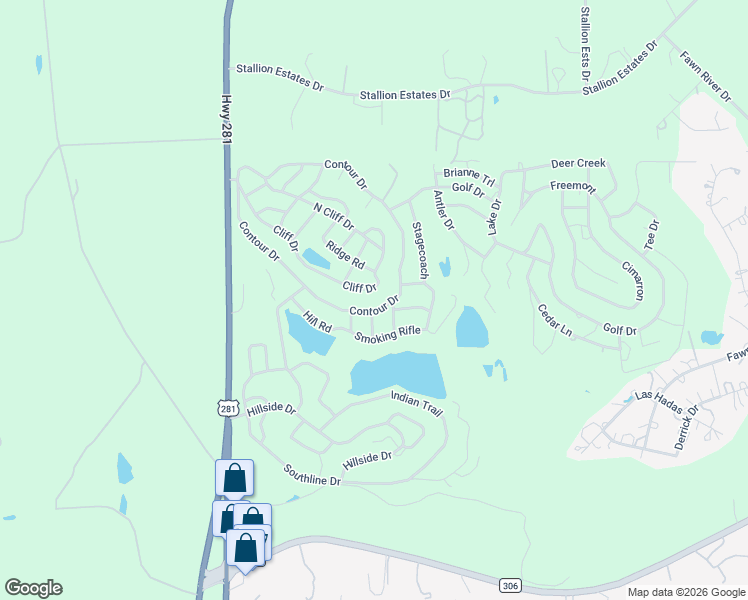 map of restaurants, bars, coffee shops, grocery stores, and more near 3065 Contour Drive in Spring Branch