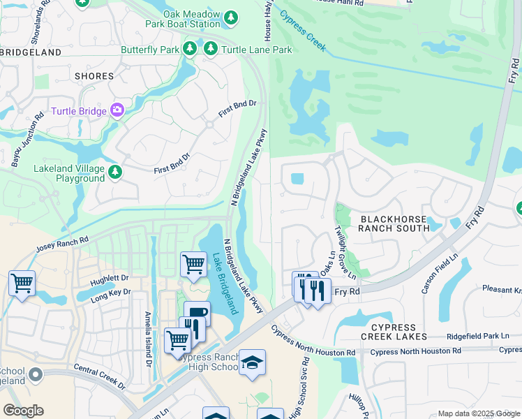 map of restaurants, bars, coffee shops, grocery stores, and more near 11623 Columbia Pines Lane in Cypress