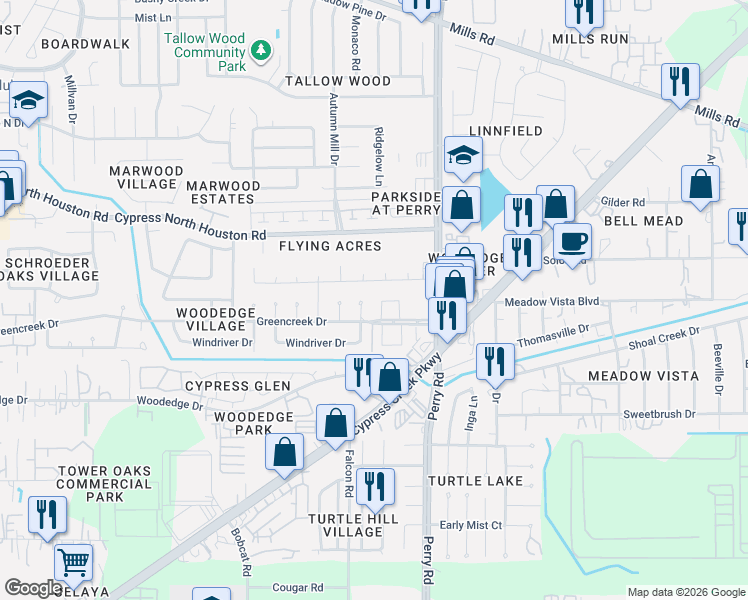 map of restaurants, bars, coffee shops, grocery stores, and more near 11903 West Vita Circle in Houston