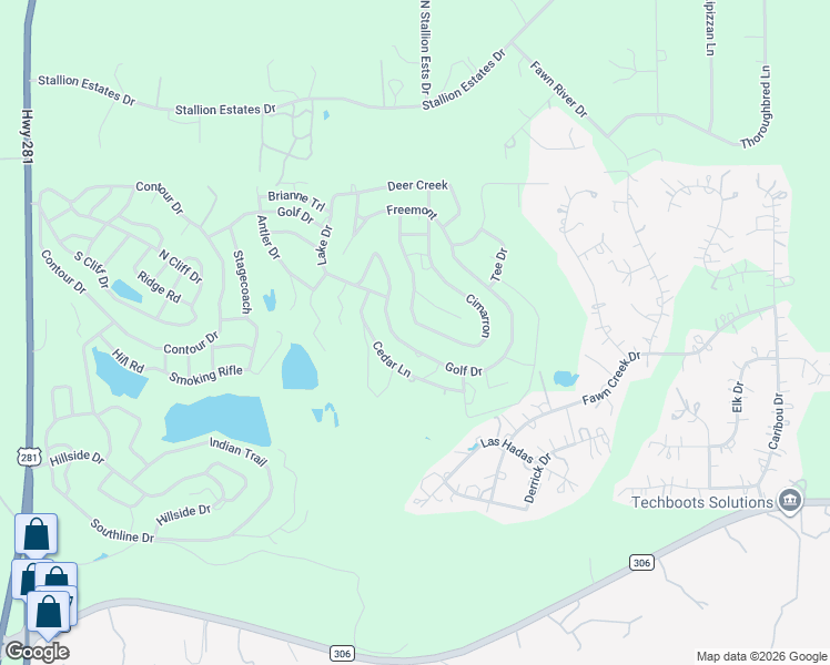 map of restaurants, bars, coffee shops, grocery stores, and more near 864 Cimarron in Spring Branch