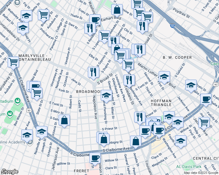 map of restaurants, bars, coffee shops, grocery stores, and more near 3913 General Taylor in New Orleans